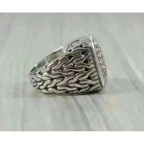 John Hardy Sterling Silver Classic Chain Signet Ring with Diamonds Size 8.75 - Picture 4 of 13